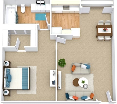 Floor plan for 1 bed, 1 bath, 541 sqft